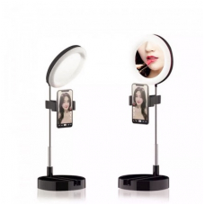 Oglinda de machiaj cu lampa si suport de telefon
